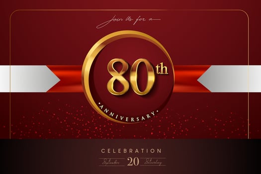 80th Anniversary logo, gold color and elegant design for birthday invitation and anniversary celebration vector