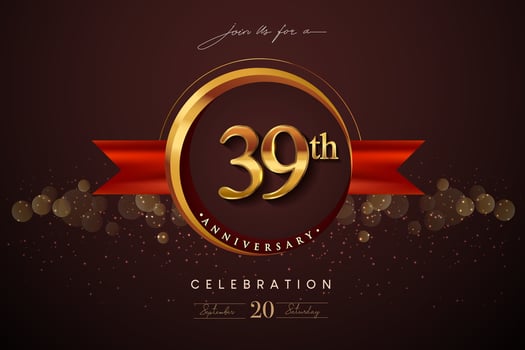 39th Anniversary logo, gold color and elegant design for birthday invitation and anniversary celebration vector