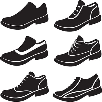 set of shoes silhouette illustration on white background vector