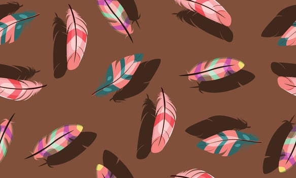 colorful feathers with shadow seamless pattern. vector