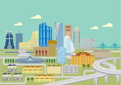 View of business buildings and residential area in urban central Bangkok metropolitan vector
