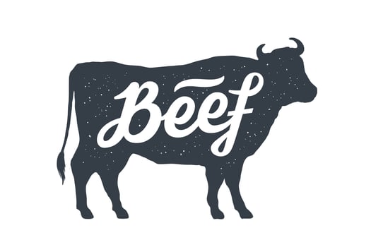 Cow, bull, beef. Vintage lettering, retro print, poster vector
