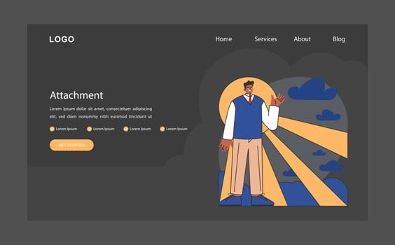 Overcoming fears web or landing dark or night mode. Characters vector