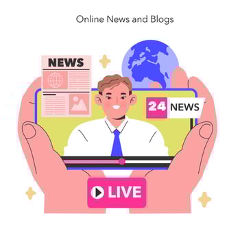 Online News and Blogs concept A digital newsreader presents live updates from around the globe, encapsulating a world connected by information illustration vector