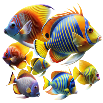 A group of colorful fish with one of them having a blue stripe png