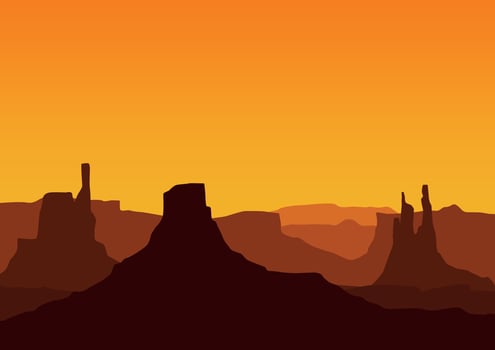 Desert panorama in America panorama. Illustration in flat style. vector