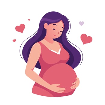 Loving mother-to-be holding her belly in studio Celebrating maternity and motherhood, flat illustration. vector