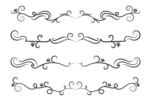 Calligraphy filigree lines Text dividers, vintage Flourishes decorative Scrolls wedding Ornate, fancy elegant page Separators design elements, Header Swirls menu cards Ornamental Border vector