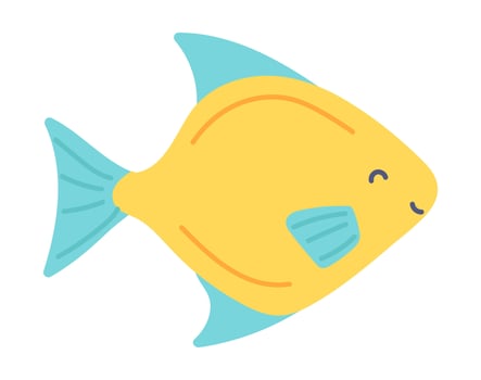 Cute tropical fish in flat design. Underwater blue and yellow swimming fish. illustration isolated. vector