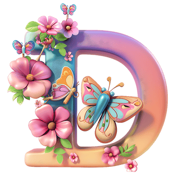 Flower and Butterfly Alphabet Design png
