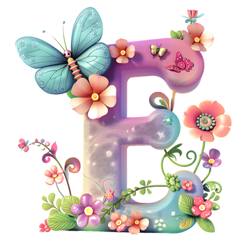 Flower and Butterfly Alphabet Design png
