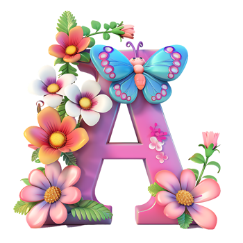 Flower and Butterfly Alphabet Design png