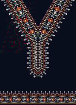Floral Scandinavian folk art neckline pattern design with dark blue background vector
