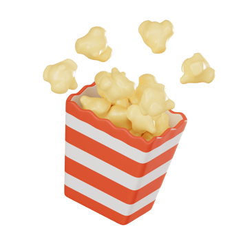 Popcorn Box with Striped Popcorn for Movie Magic. 3D render png