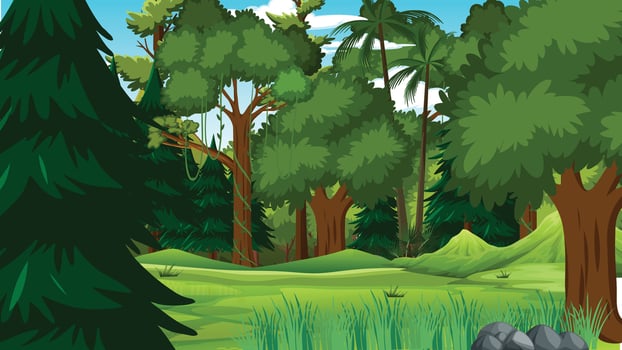 Nature scene with trees and fields illustration vector
