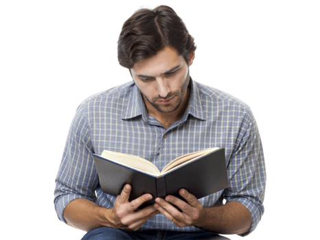 A man is reading a book while sitting on a chair png