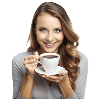 A woman is holding a coffee cup and smiling png