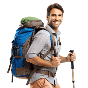 A man is smiling and wearing a backpack png
