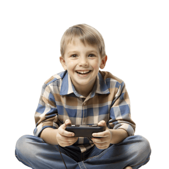 A young boy is sitting on the floor and playing a game png