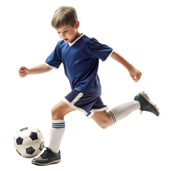 A young boy in a blue soccer uniform kicks a soccer ball png