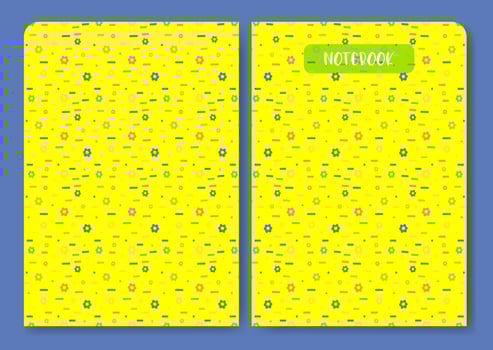 Notebook cover bright flourish simple pattern. Aesthetic worksheet with floral art for kid and baby. vector