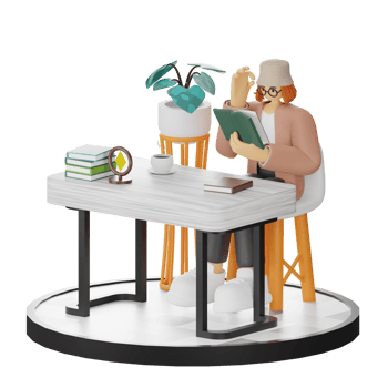 3D Illustration of Engaging in Book Reading png