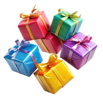 Colorful Gift Boxes With Bows Suspended in Air png