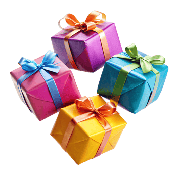 Group of Four Colorful Wrapped Gift Boxes png