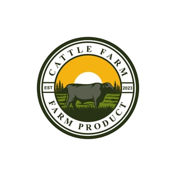 Vintage Cattle Farm Logo Template. vector