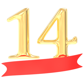 Anniversary 14 Number Gold And Red 3d Rendering png