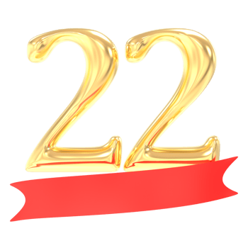 Anniversary 22 Number Gold And Red 3d Rendering png
