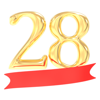 Anniversary 28 Number Gold And Red 3d Rendering png