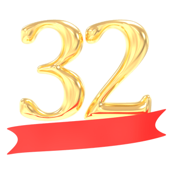 Anniversary 32 Number Gold And Red 3d Rendering png