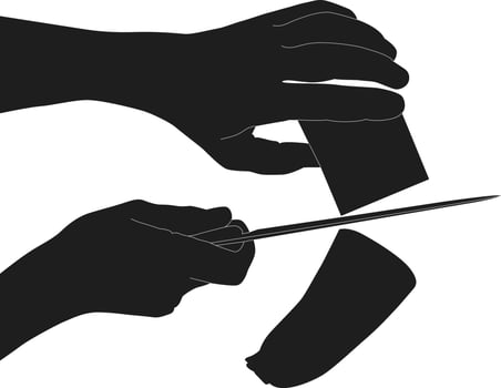 Silhouette hand holding food cutter knief vector