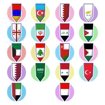 Set of West Asian countries flag icon mascot collection illustration vector