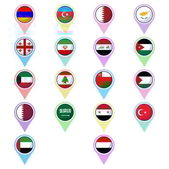 Flat of West Asian countries flag icon mascot collection vector