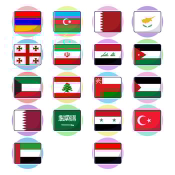Flat cartoon of West Asian countries flag icon mascot collection vector