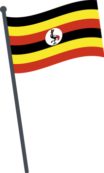 Uganda flag waving on pole. national flag pole transparent. png