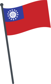 myanmar flag waving on pole. national flag pole transparent. png