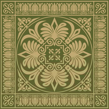gold with green classic Greek square ornament. Rectangle of Ancient Greece and Roman Empire. Byzantine painting of walls, floors and ceilings. Decoration of European palaces. vector