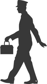 silhouette bellboy hotel in action full body black color only vector