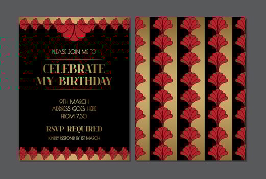 Elegant Red Gold and Black Art Deco Invitation Design vector