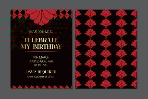 Elegant Luxory Red and Black Floral Art Deco Invitation Design vector