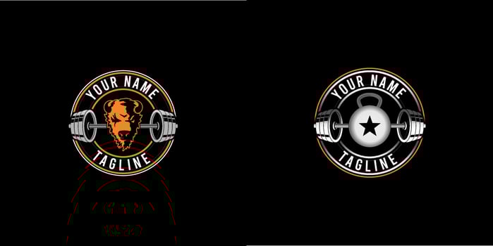 The Fitness Logo Featuring a Barbells, Bison Head, and Kettlebells. vector