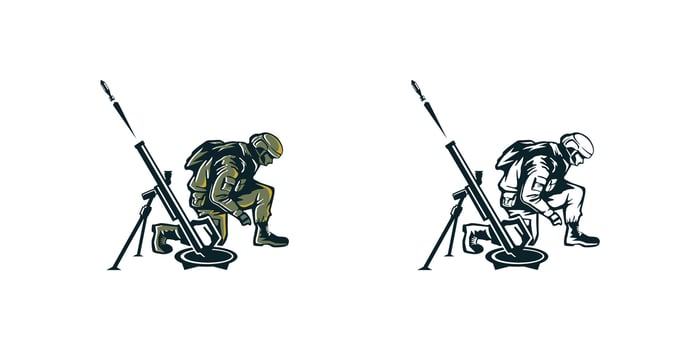 An Illustration of a Soldier Firing a Mortar. vector