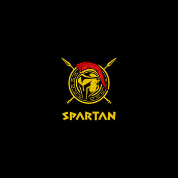 A Modern Logo Combines a Spartan Helmet, Sword or spear, and Circular Shield. vector