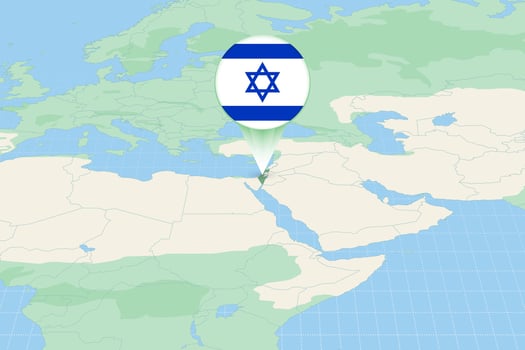 Map illustration of Israel with the flag. Cartographic illustration of Israel and neighboring countries. vector