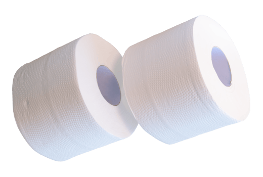 Side view set of white tissue paper rolls isolated with clipping path in file format png