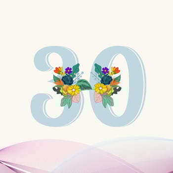 30 years old logotype, 30 th anniversary numbers, Age congrats with flowers and leaves vector