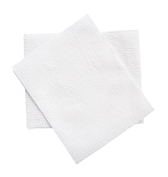 Top view of folded tissue paper in stack prepared for use in toilet or restroom isolated with clipping path in file format png